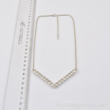 Oro y plata hecha a mano collar de diamantes de imitación plateado aleación